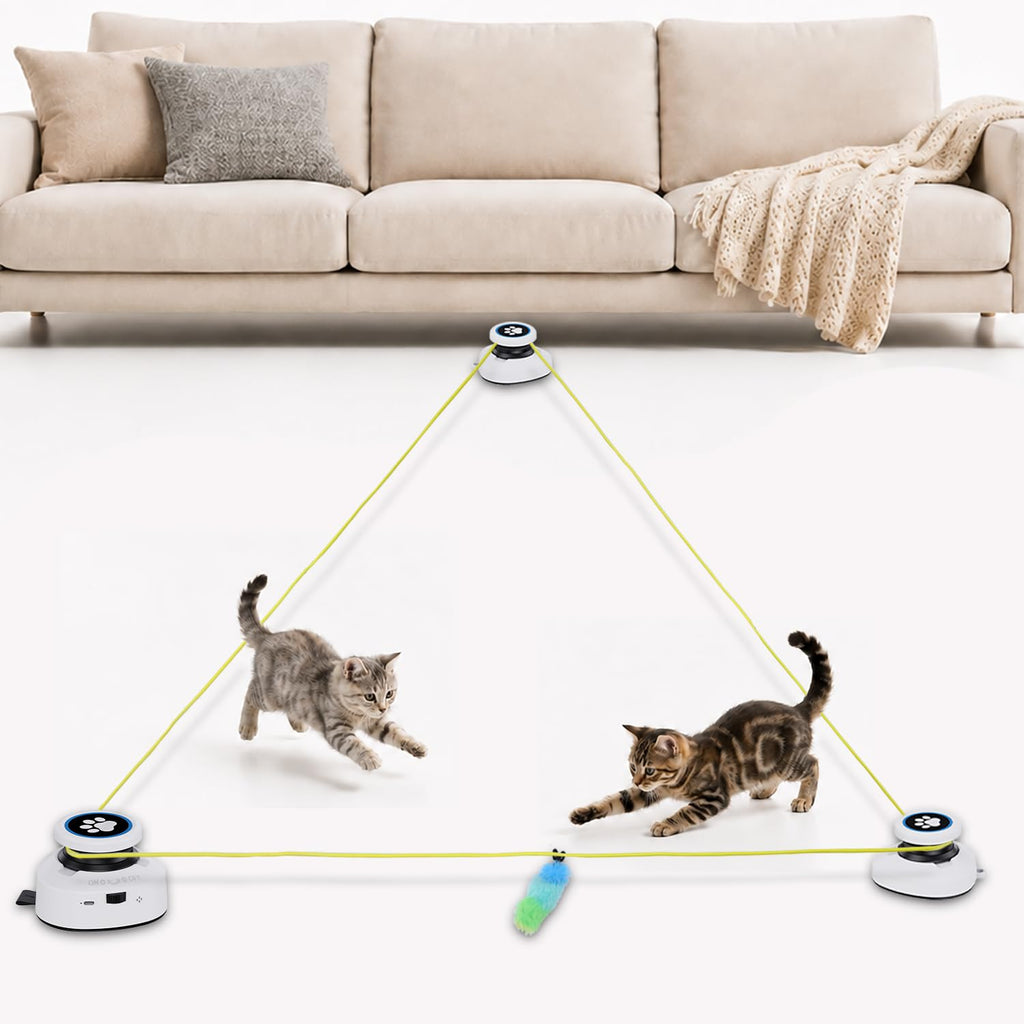 Automatic Cat Toy for Indoor Cats with Remote Control, Interactive Cat Chase Toy with Moving Feather Lure, DIY Floor Route Kit with Mouse Sound, Rechargeable Self-Play Toy