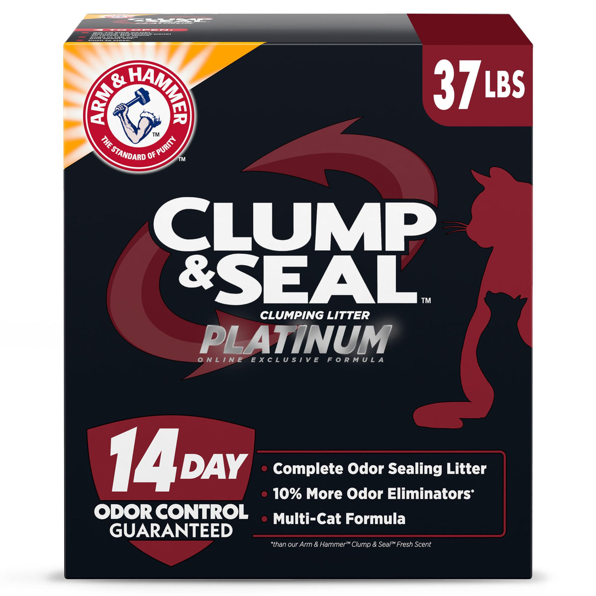 ARM & HAMMER Clump & Seal Platinum Cat Litter, Multi-Cat, 34 lbs