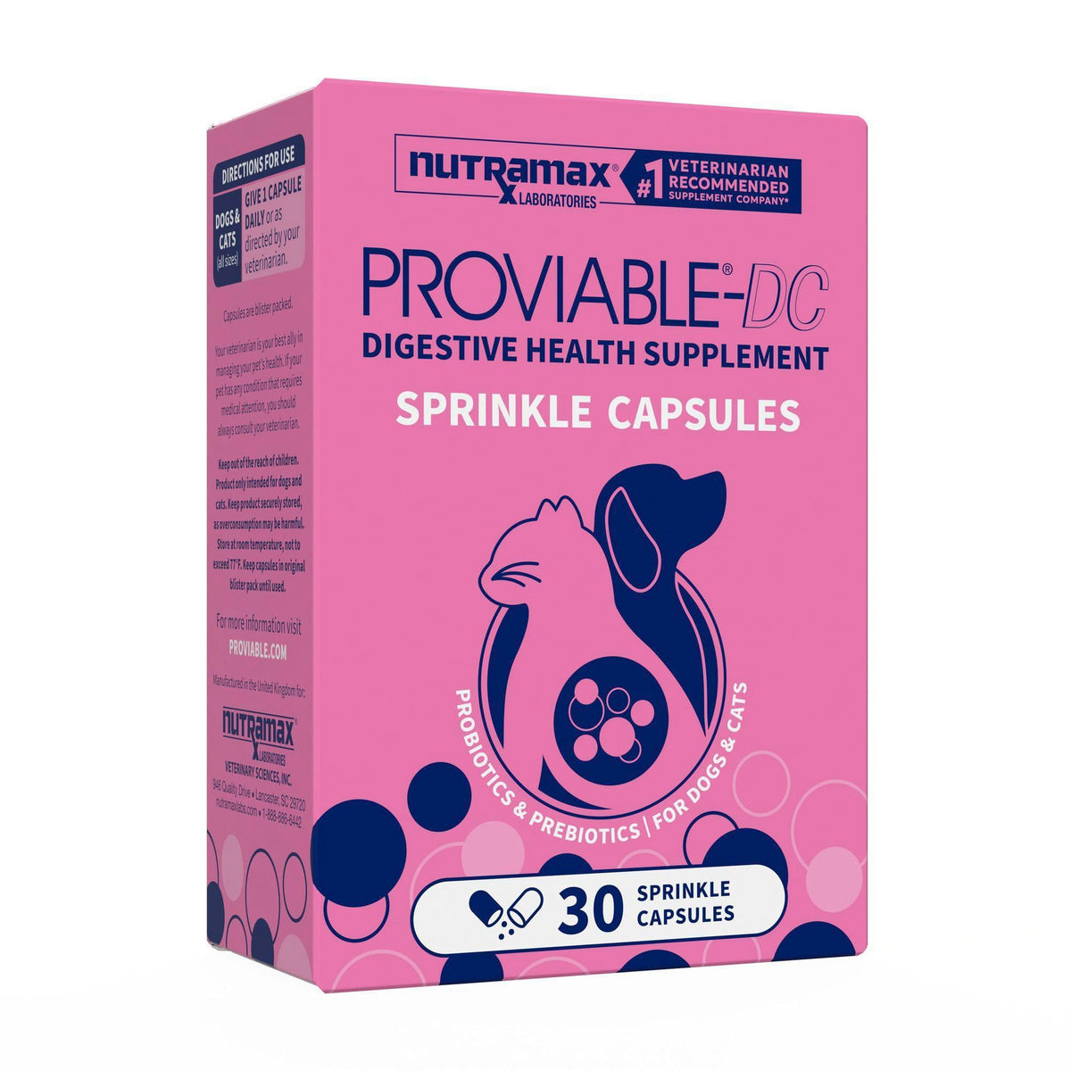 Nutramax Proviable Probiotics + Prebiotics, for Dogs & Cats, Capsules, 80ct