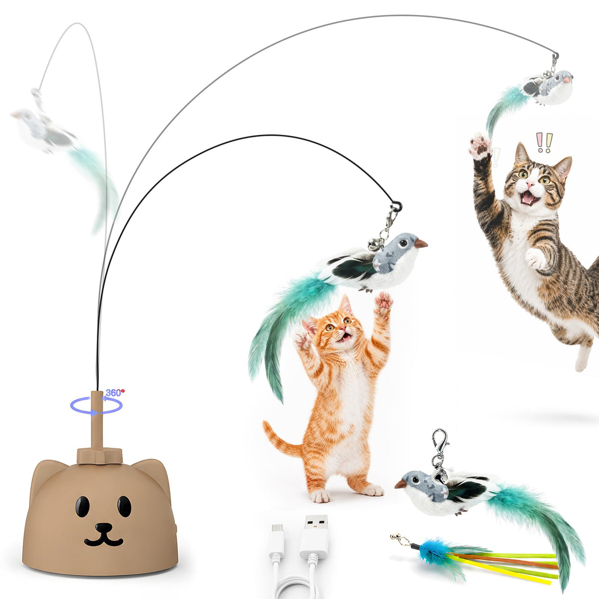 CATPICK Automatic Interactive Cat Toy, Flying Bird Wand for Indoor Cats