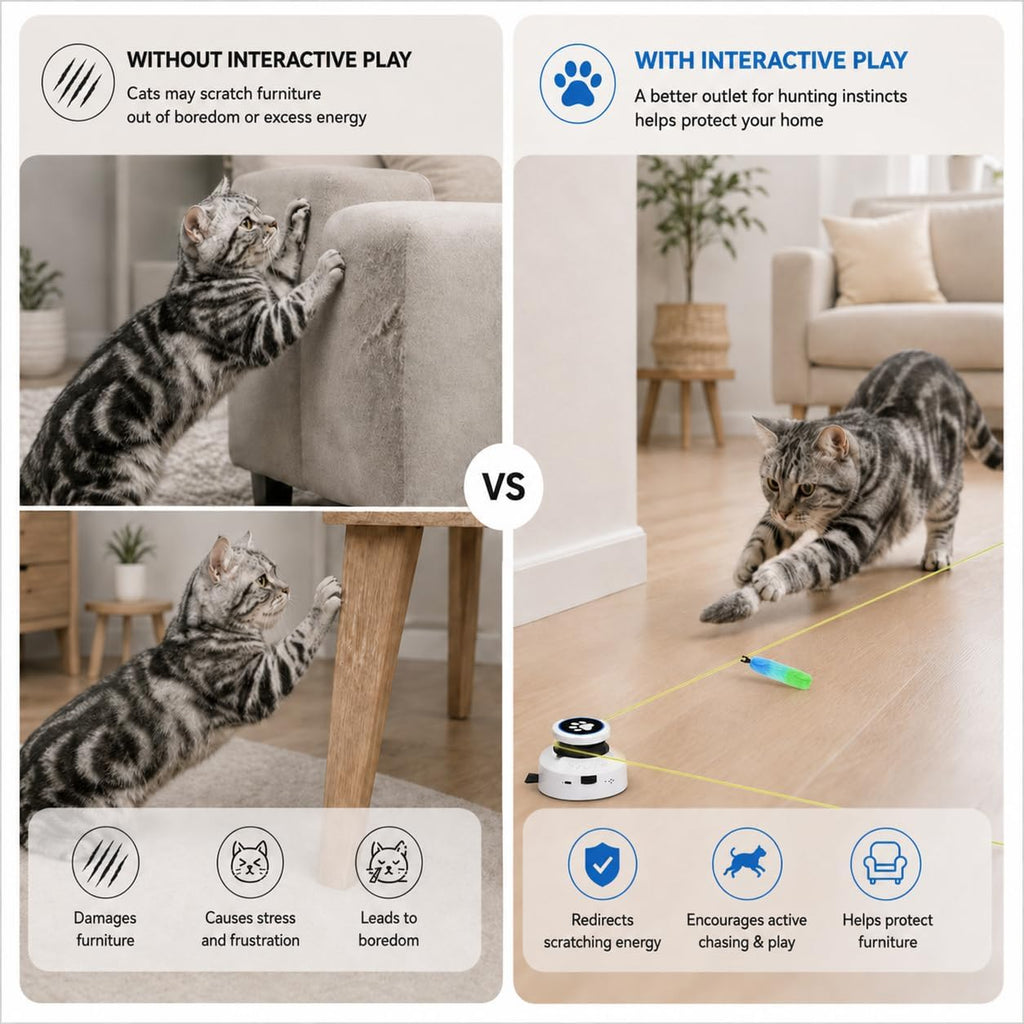 Automatic Cat Toy for Indoor Cats with Remote Control, Interactive Cat Chase Toy with Moving Feather Lure, DIY Floor Route Kit with Mouse Sound, Rechargeable Self-Play Toy