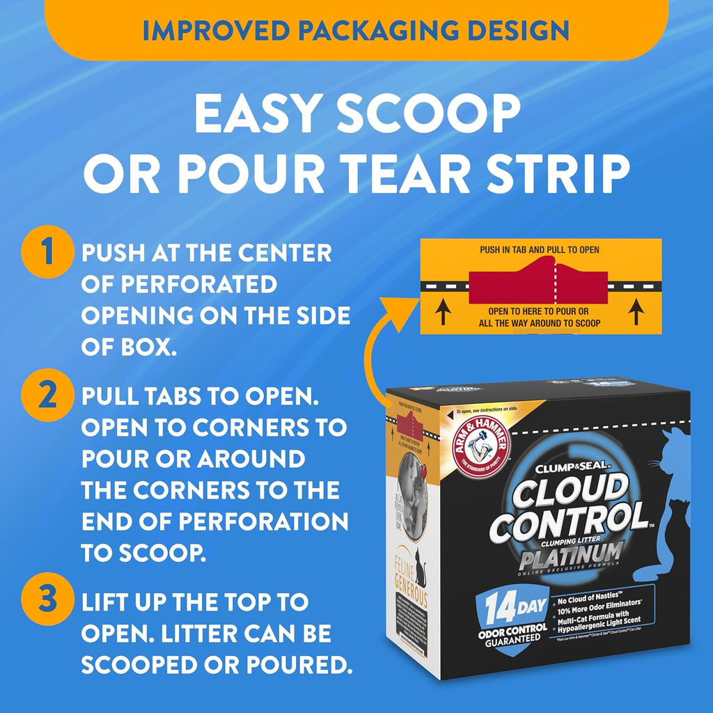 ARM & HAMMER Cloud Control Platinum- Improved Packaging Clumping Cat Litter, 34 lb