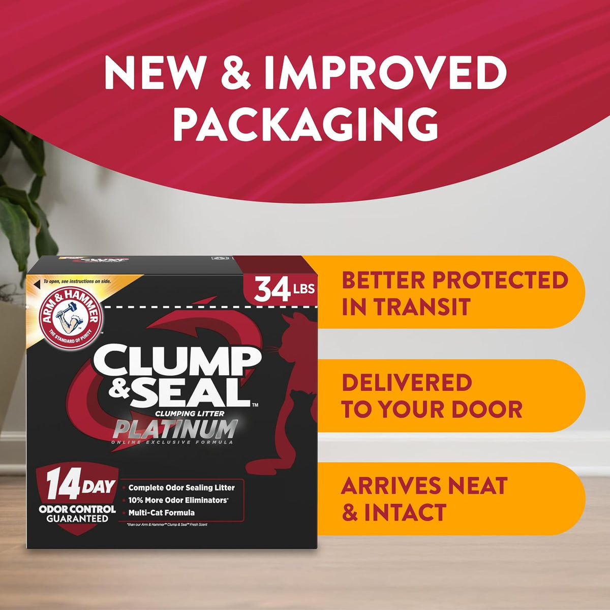 ARM & HAMMER Clump & Seal Platinum Cat Litter, Multi-Cat, 34 lbs