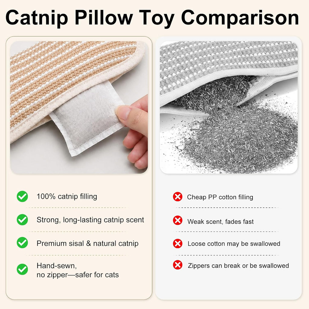 Cat Toys, 2 Pack Sisal Catnip Pillow Toys with Crinkle Sound