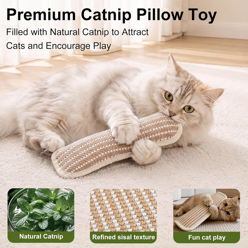 Cat Toys, 2 Pack Sisal Catnip Pillow Toys with Crinkle Sound